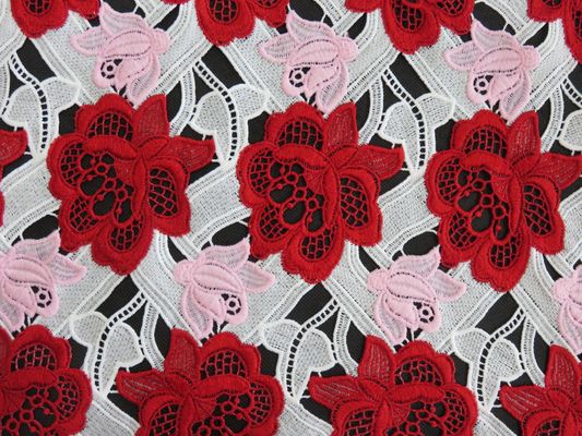 भारी तीन रंग की कढ़ाई Crochet फीता कपड़ा / सीवान फैब्रिक
