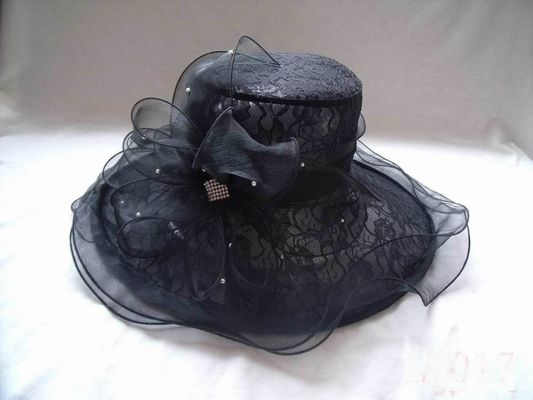 काले महिलाओं चर्च Organza टोपी के साथ फीता कपड़ा, पर्ल लो पार्टी के लिए, विशेष अवसर