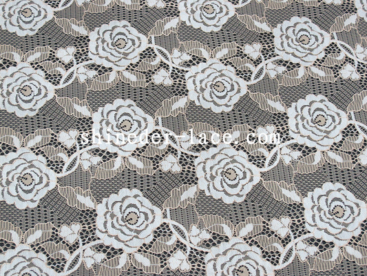 गुलाब डिजाइन पैटर्न नायलॉन Corded यार्ड द्वारा Jacquard फीता कपड़ा
