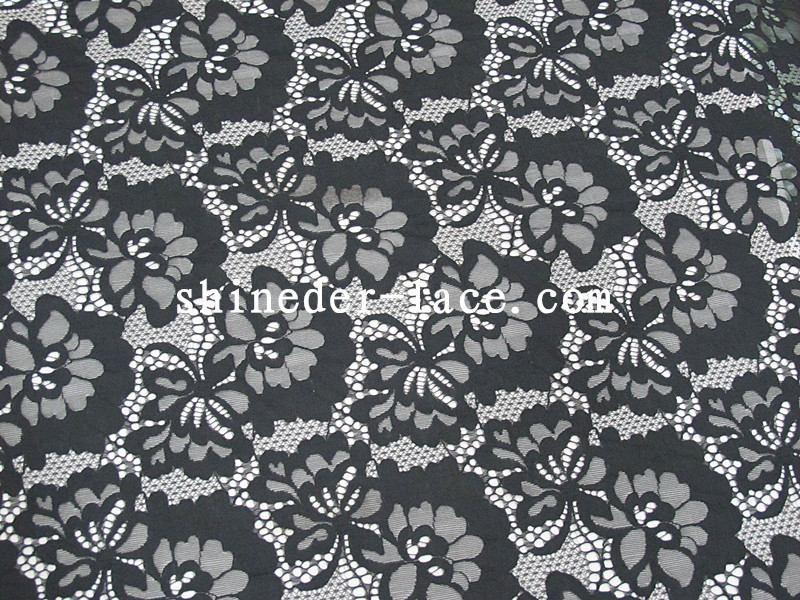 काला कपास नायलॉन फीता कपड़े सरल फूल खोखले डिजाइन के लिए परिधान सिड-0174