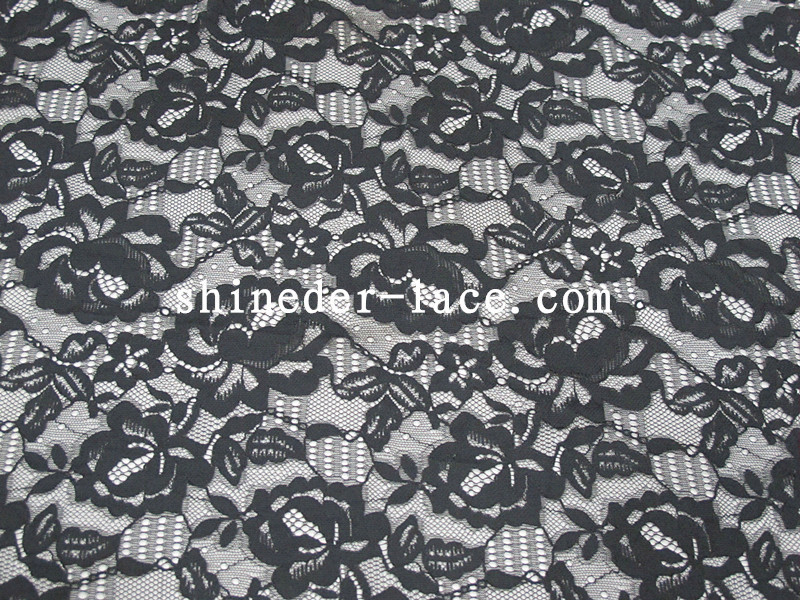 काला कपास नायलॉन फीता कपड़े नरम Handfeel अद्वितीय फूल डिजाइन सिड-0177